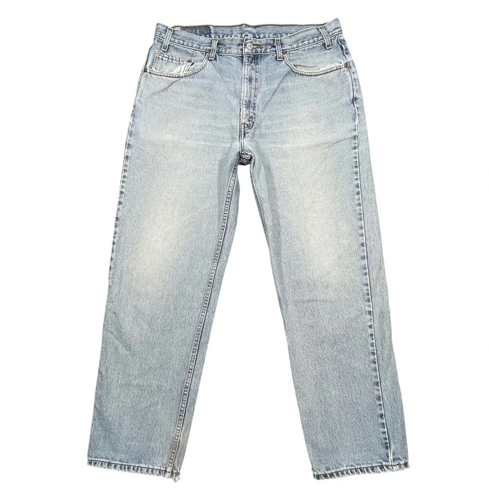 Vtg 90s Levi Blue 550 Relaxed Fit Tapered Leg Distressed Denim Jeans Mens 38x30